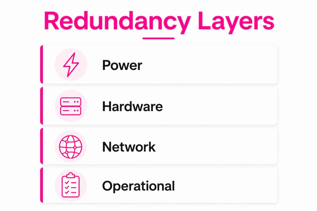 Infographic showing four redundancy layers for live events