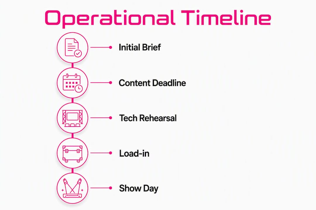Infographic illustrating operational timeline from brief to show day