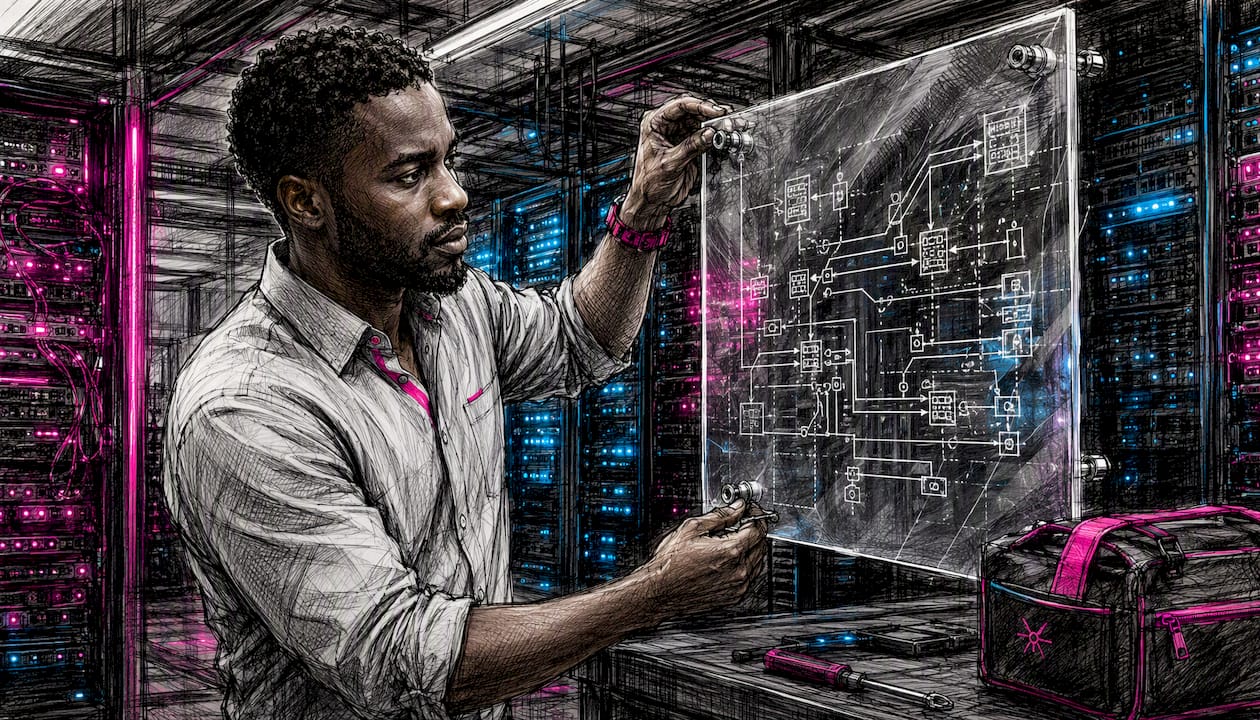 Technician demonstrating IP video packetisation