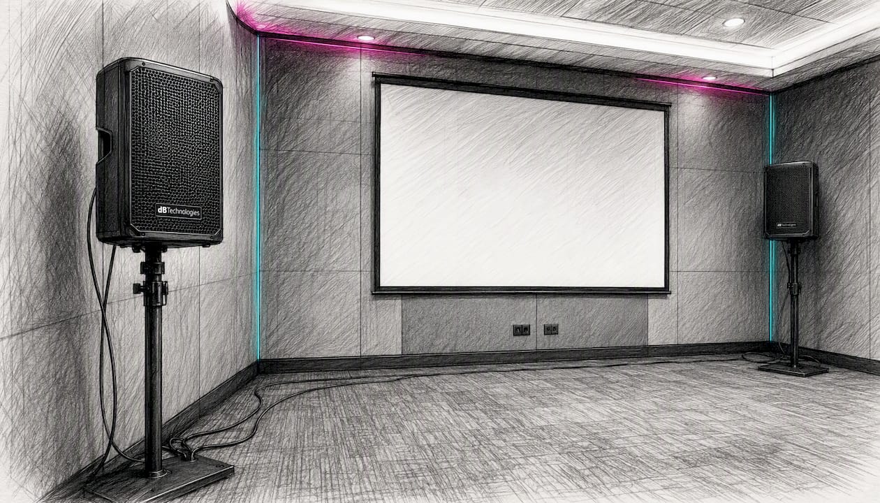 DB Technologies speakers angled in breakout room