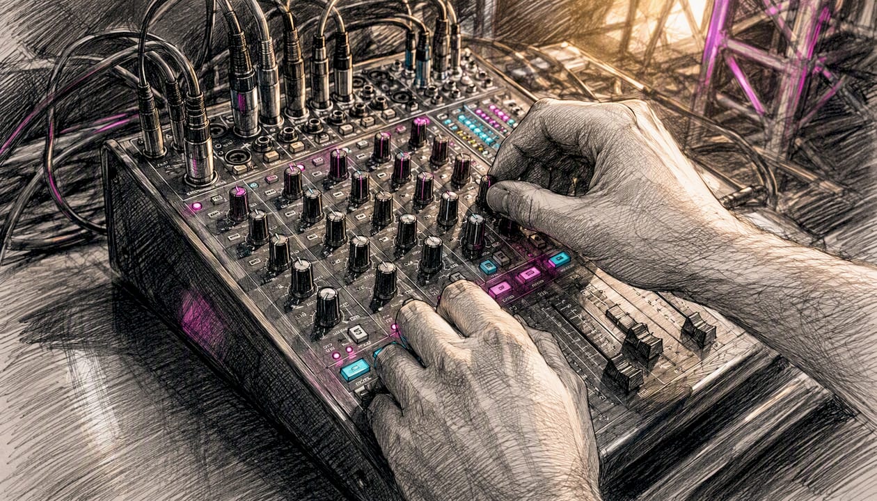 Close-up of Allen & Heath mixer controls
