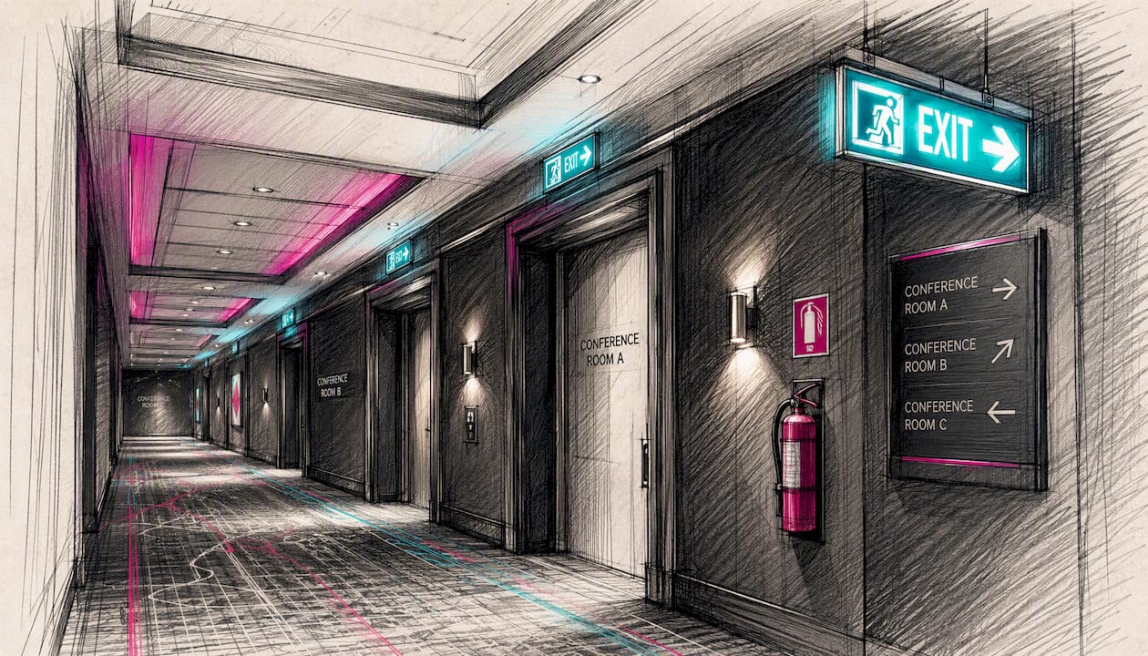 Hotel conference floor emergency exit signs