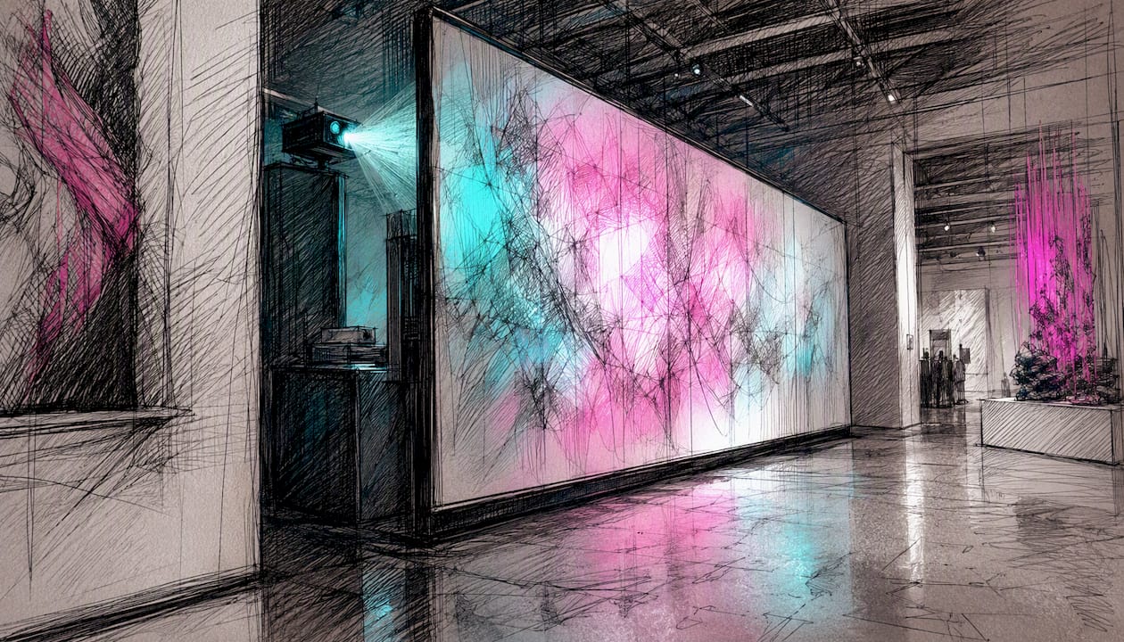 Rear projection screen in a museum exhibition environment