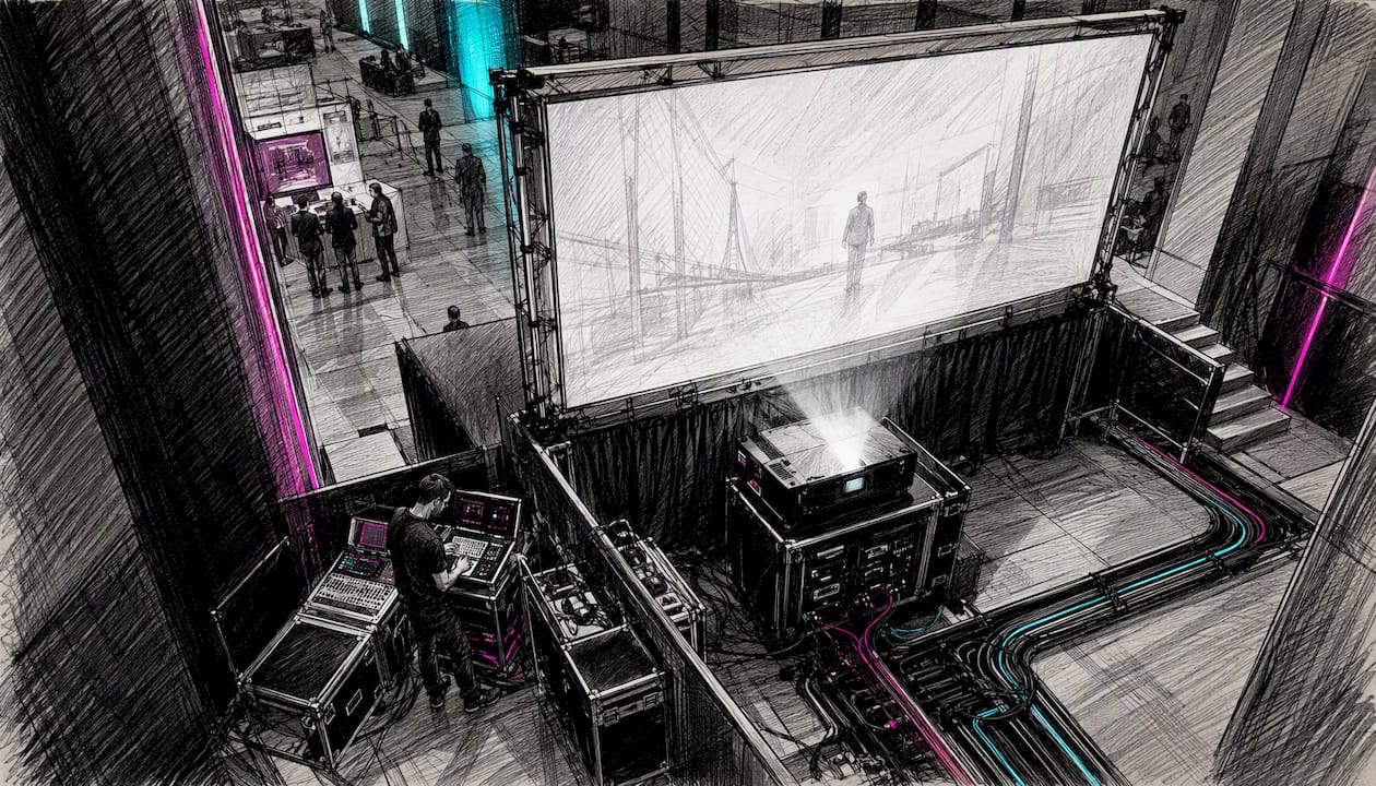 Rear projection screen illuminated from behind at event
