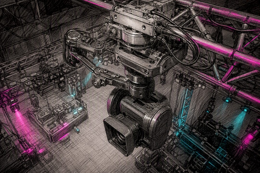 Robotic camera head mounted on event truss
