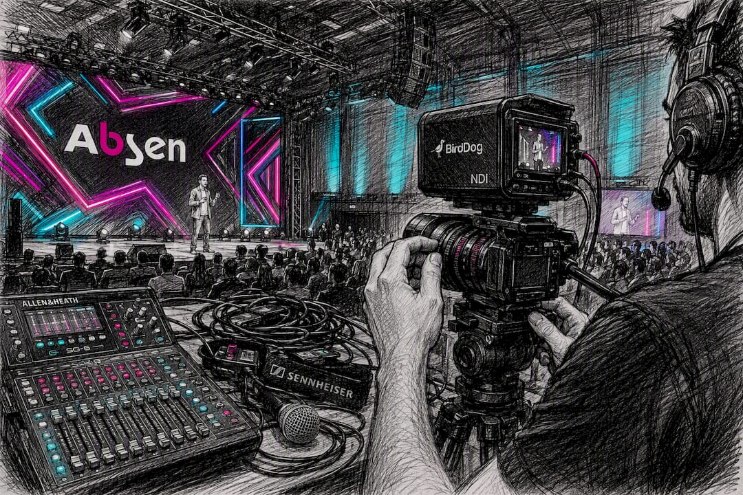 LED wall and broadcast camera setup at event venue