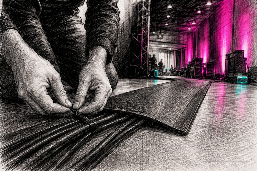 Cable routing under matting to prevent trip hazard