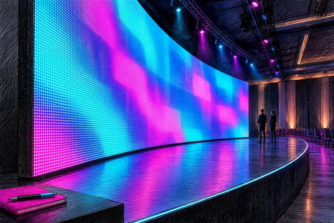 Cropped curved LED wall in event venue