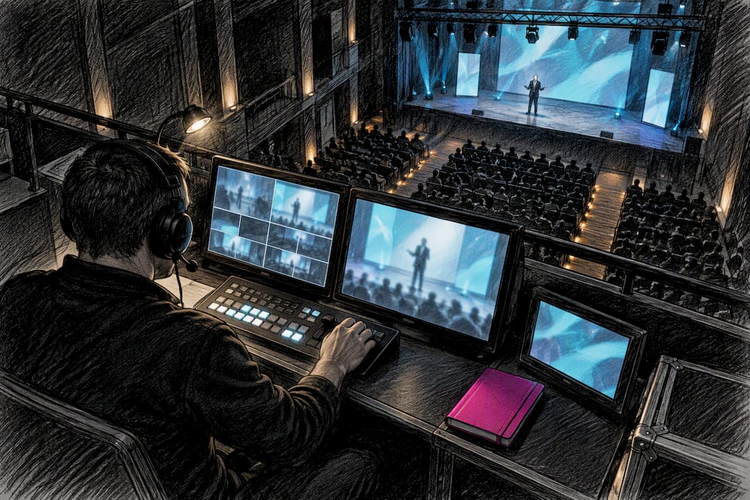 Technician routing a live event stream