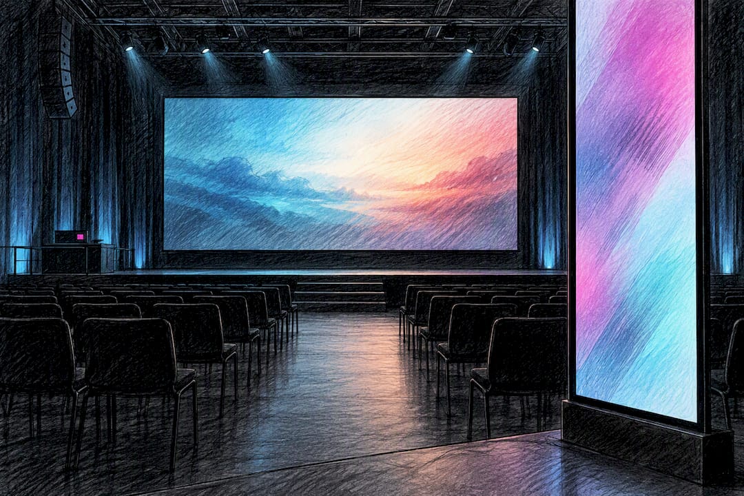Mismatched display surfaces in event auditorium