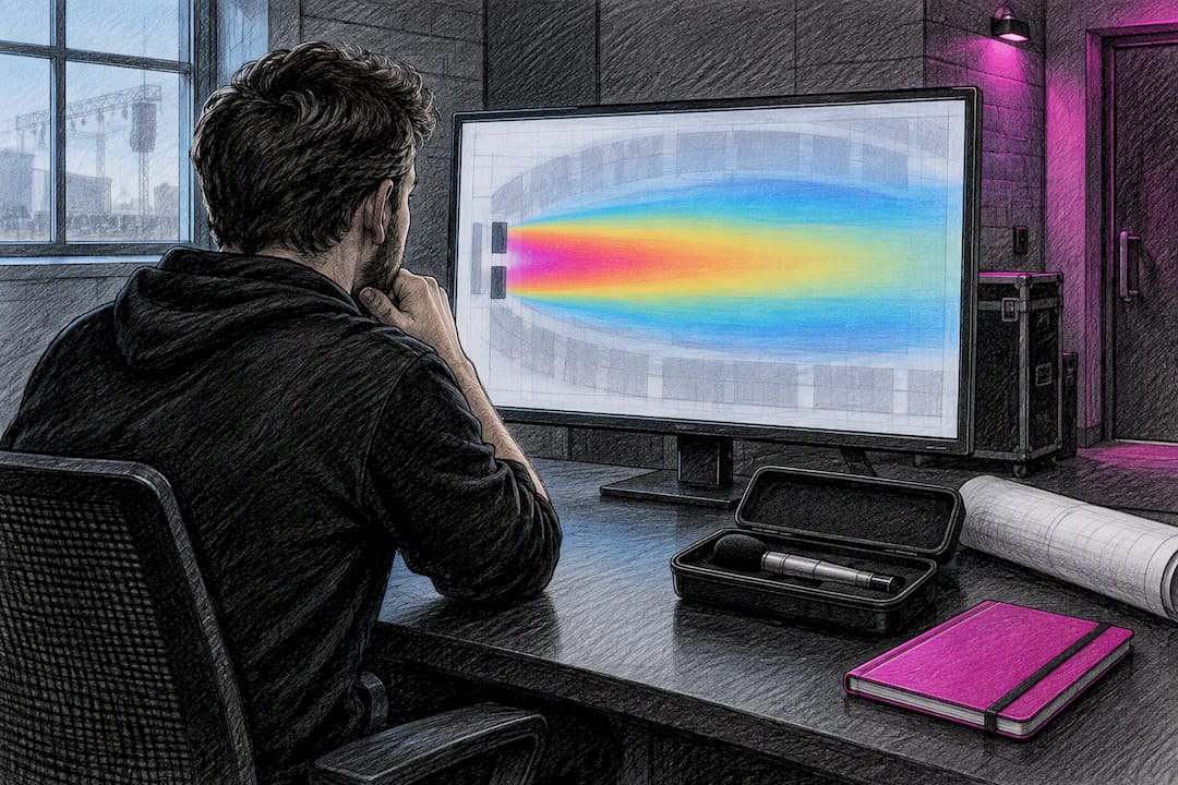 Technician reviewing audio coverage prediction